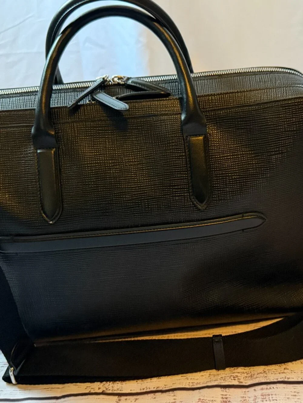 Smythson of Bond Street Black Leather Briefcase Ludlow